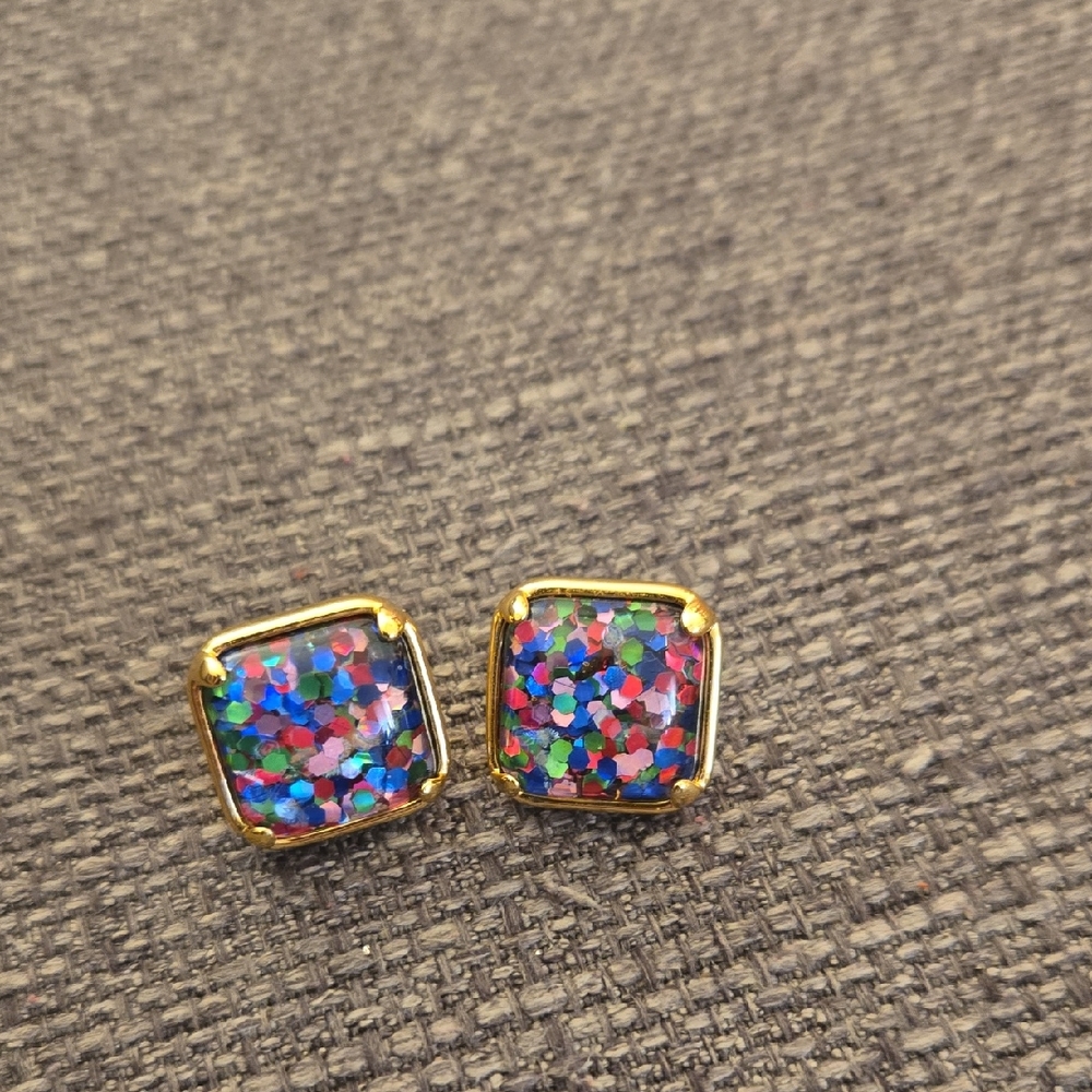 Kate Spade Gold Multicolor Square Stud Earrings